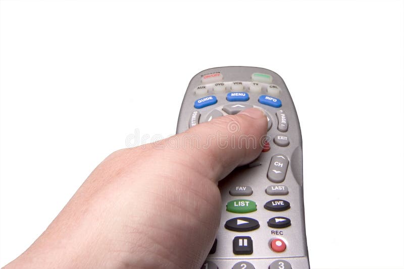 Male hand holding television remote