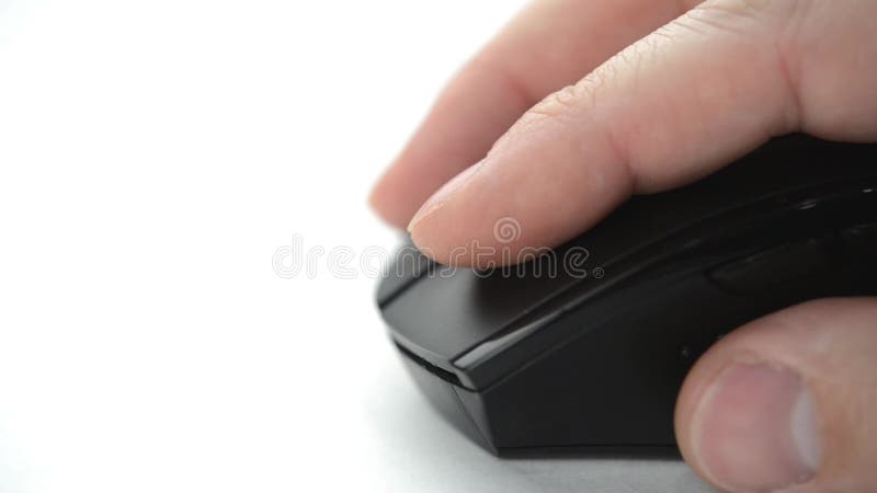 Male hand move computer mouse and click button on white background