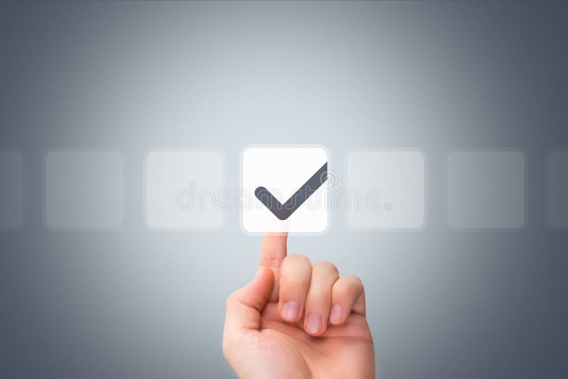 Male Hand Touching Button and Ticking Check Box royalty free stock images