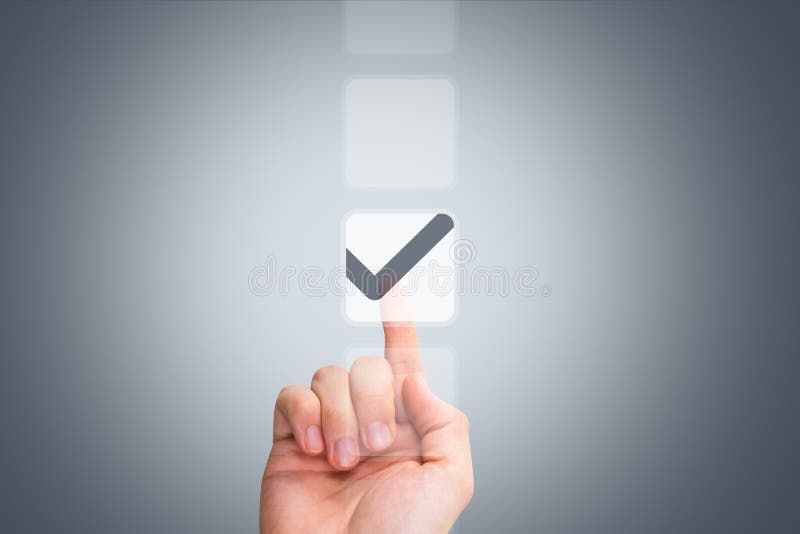 Male Hand Touching Button and Ticking Check Box royalty free stock image