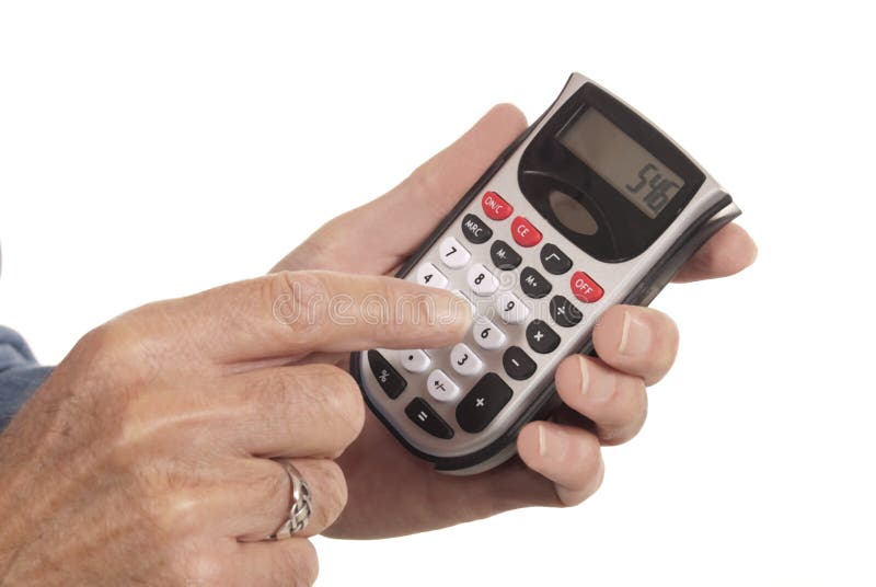 Male hand using calculator