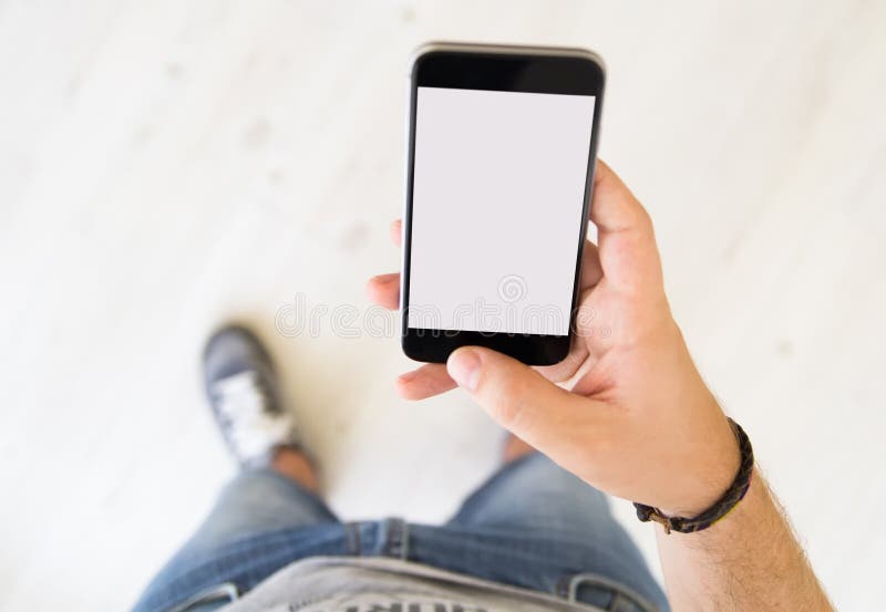 Male Hand White Screen Smart Phone Stock Photo Image of white, mobile 105053282