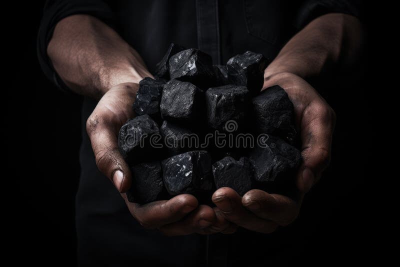 Male hands with black coal stock illustration. Illustration of black 300543779