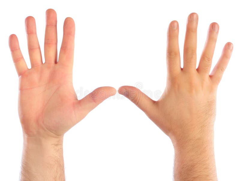 Male hands counting number 5