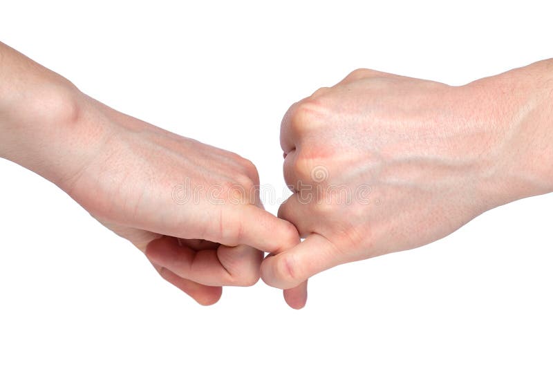 Male Hands in Shape of Lock Holding Each Other Isolated on White