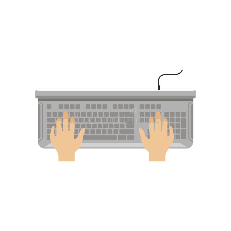 Male hands typing with keyboard, man working with computer, top view vector Illustration on a white background vector illustration