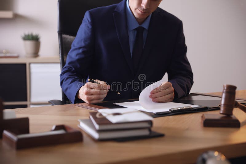 Male Lawyer Working at Table in Office Stock Image Image of guidance