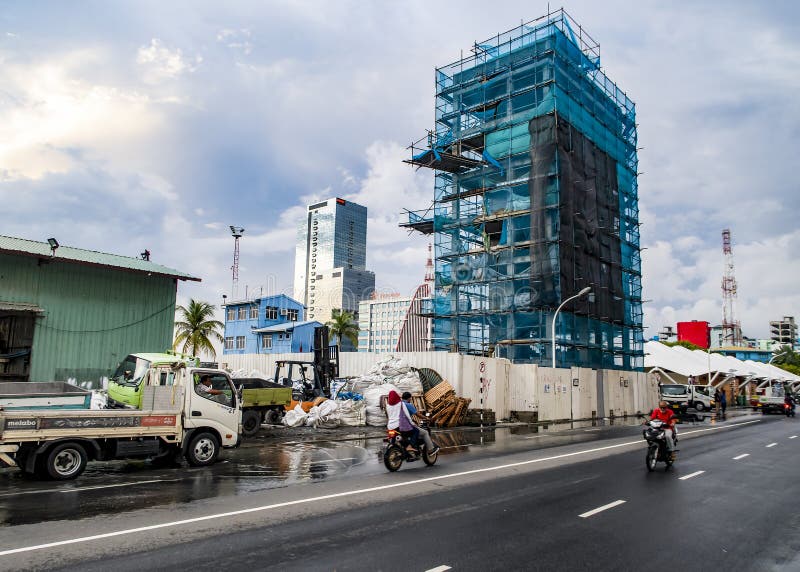 MALE, MALDIVES - NOVEMBER 7, 2019: a Tall Building Under Construction  Against the Background of the Evening Cloudy Sky in the City Editorial  Stock Photo - Image of island, maldives: 211318823