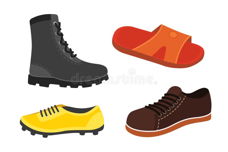 Male Man Season Shoes in Flat Style. Men Boots Isolated Set Vector ...