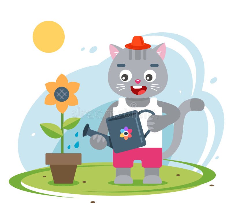 Cat farmer caring for his garden. cute character. vector illustration Cat farmer caring for his garden. cute character. vector illustration