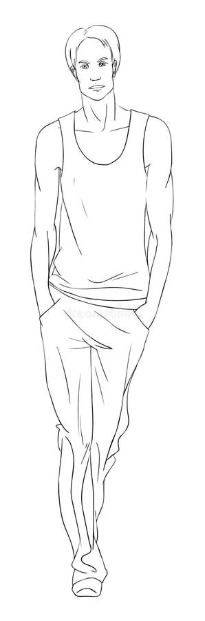Vector Sketch Fashion Male Model in Trousers and T-Shirt Stock Illustration  - Illustration of built, lifestyles: 83510815