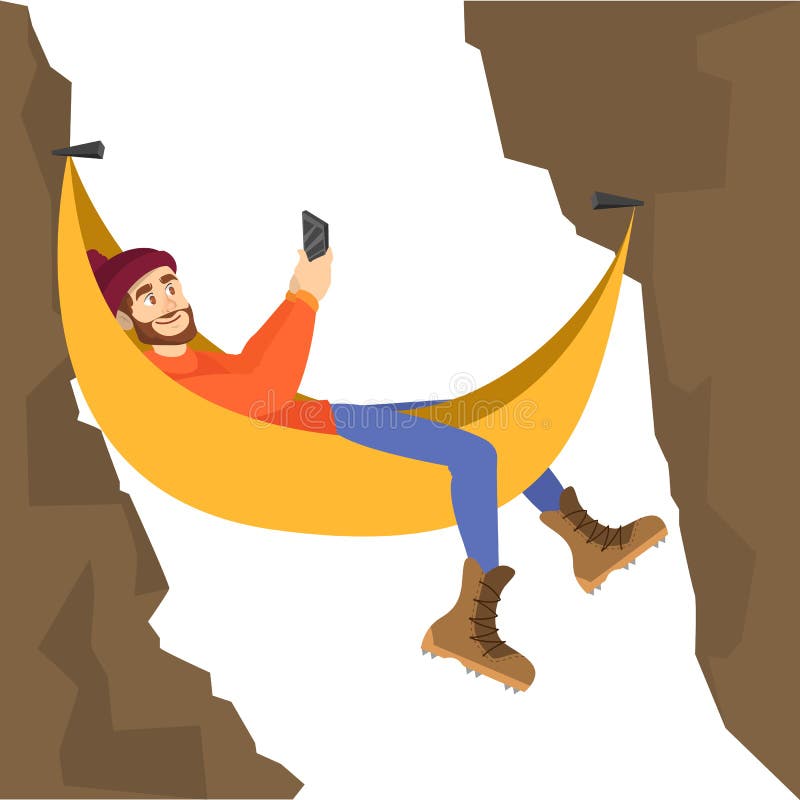 Male Mountain Climber Resting in the Hammock Stock Vector - Illustration of  background, journey: 157084566