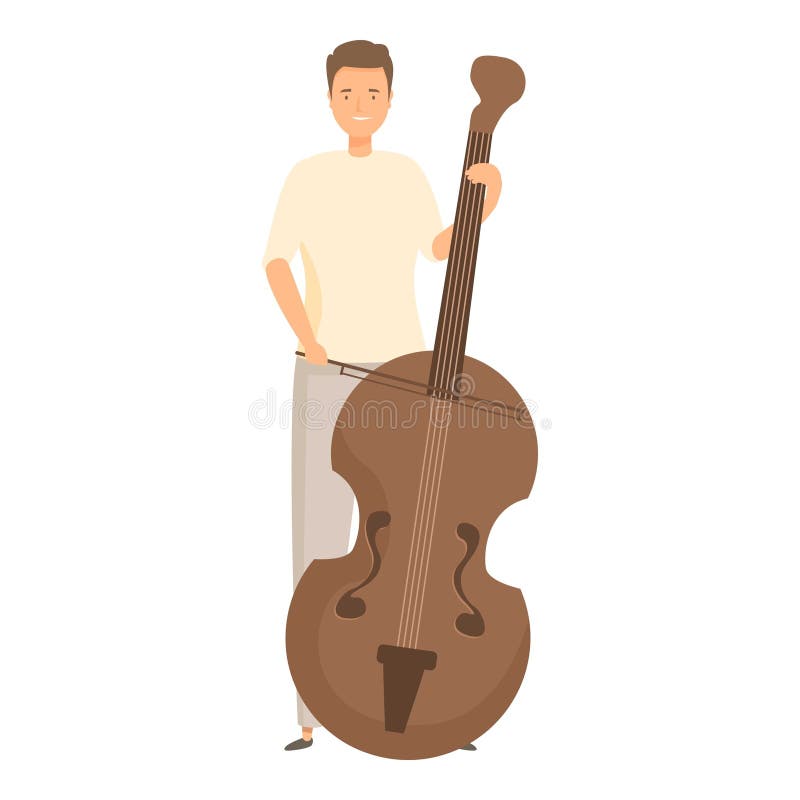Male musician is holding a contrabass, ready to play a classical music concert stock illustration