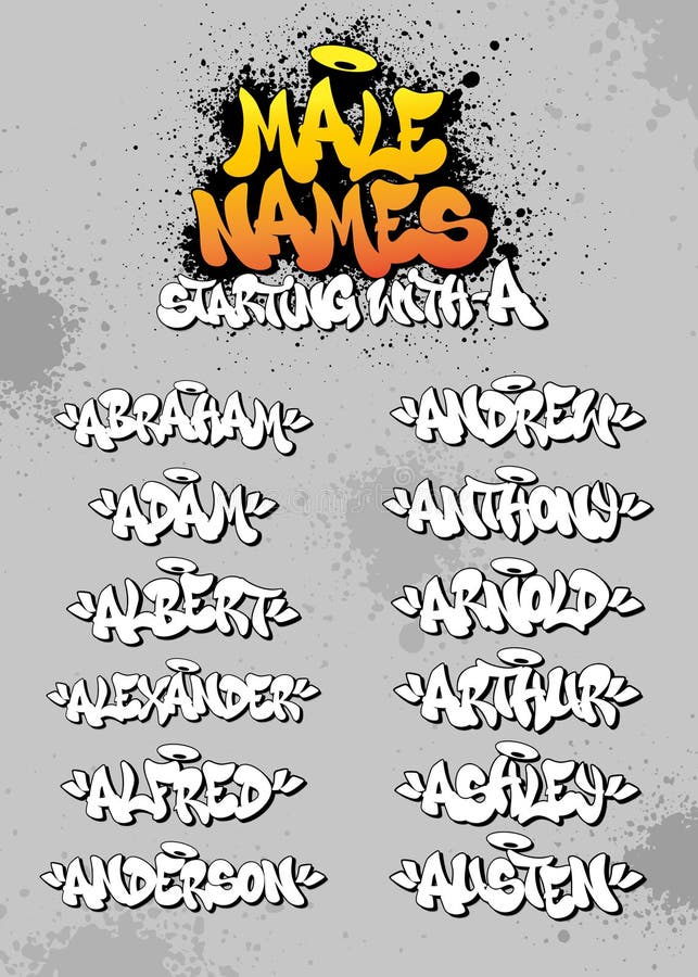 male-names-starting-with-a-in-graffiti-style-vector-illustration-set