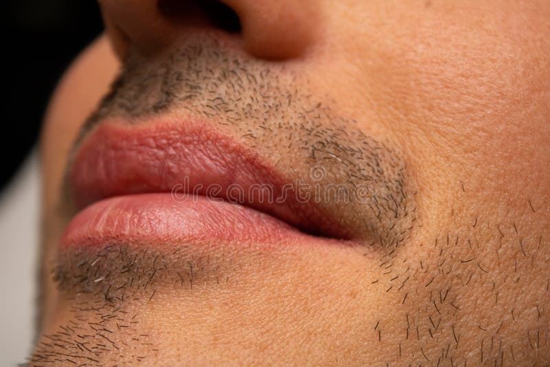 The Man With Pretty Lips Male NU Lips. Young Man Closeup Lips, Male Permanent Make Up, Men`s