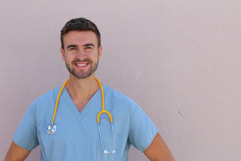 Male Nurse in Scrubs with Stethoscope Smiling Stock Photo Image of