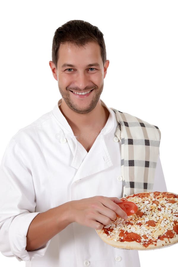 Male pizzabarn för attraktiv kock