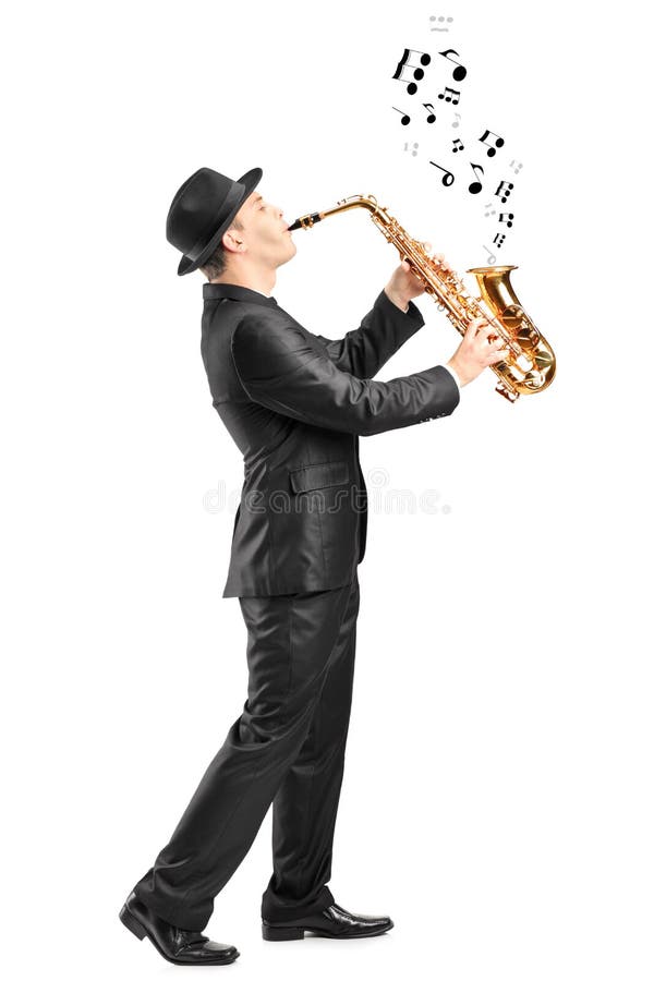 Male Playing on Saxophone and Notes Coming Out Stock Image Image of