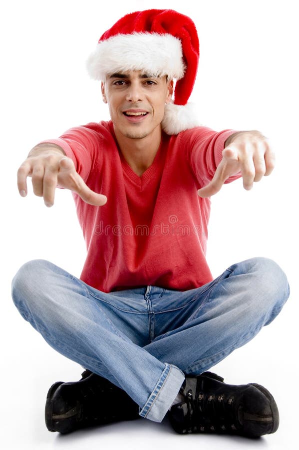 Male Pointing At Camera And Wearing Christmas Hat Stock Image - Image ...