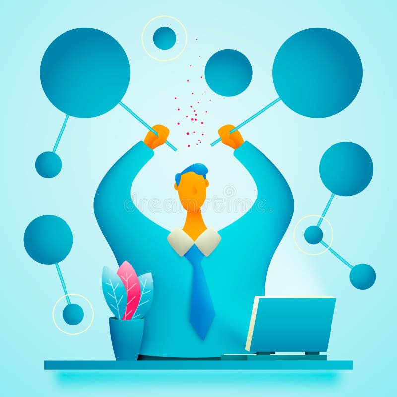 A male scientist connects artificial neurons connected to a neural network. Machine learning, computational neurology, research. stock illustration A male scientist connects artificial neurons connected to a neural network. Machine learning, computational neurology, research. stock illustration