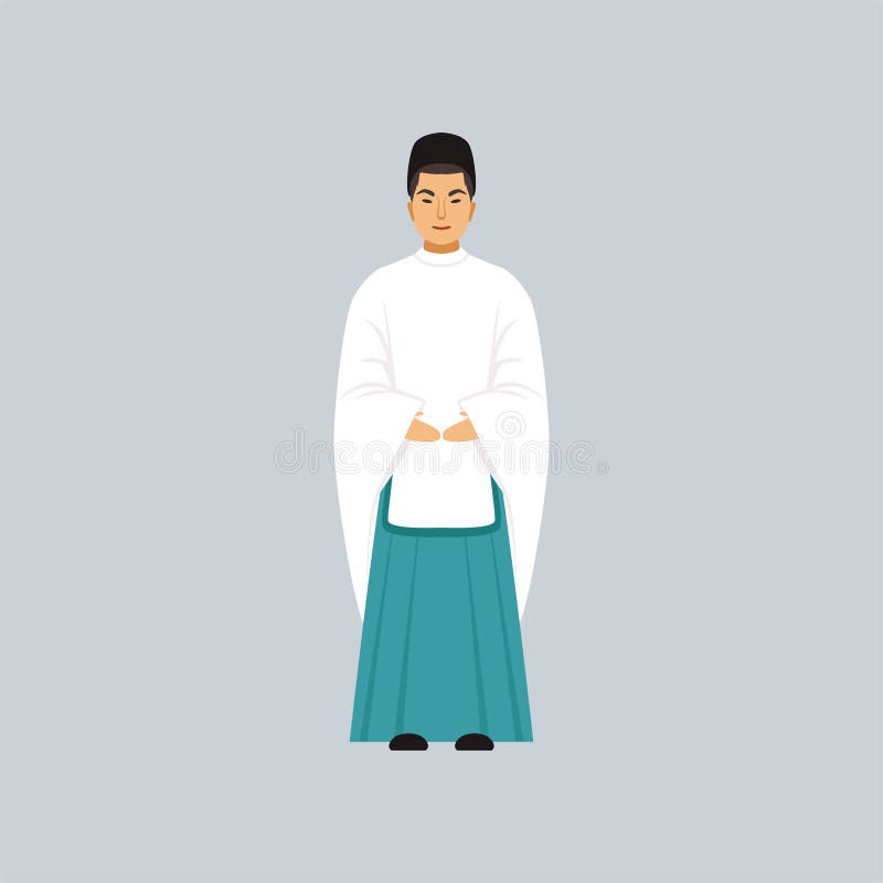 Male Shinto priest in traditional clothing, representative of religious confession vector Illustration royalty free illustration