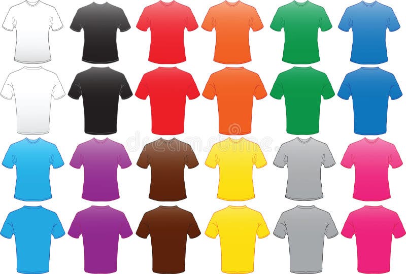 Vector set di camicie maschili modello in molti colori, fronte e retro.