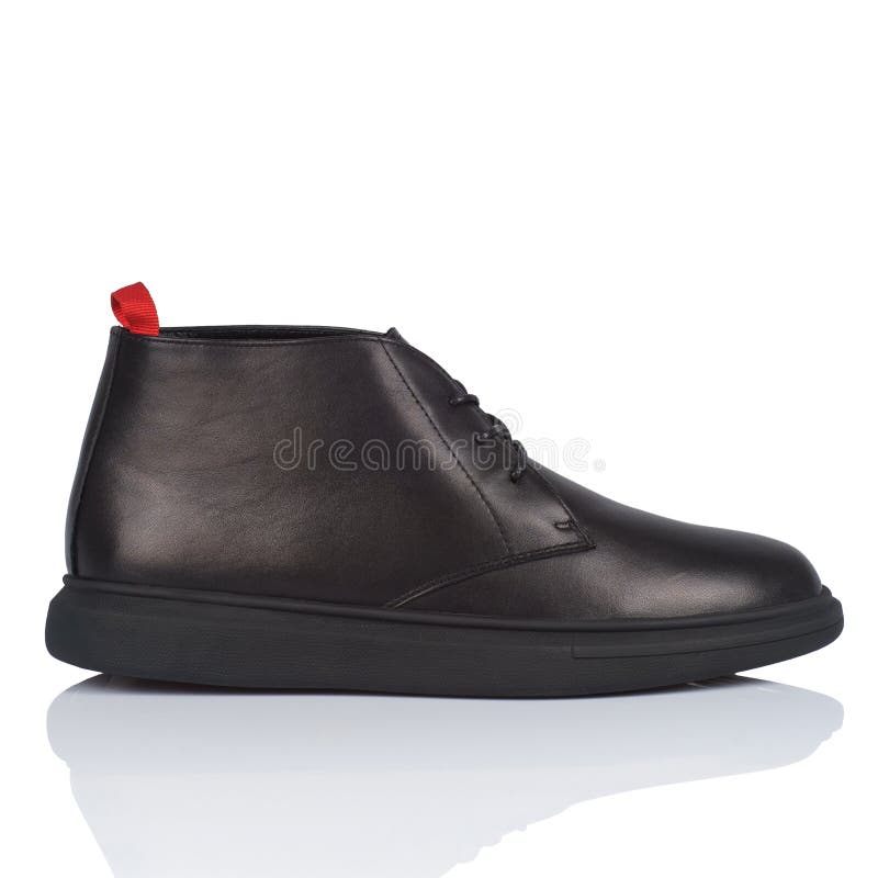 Male Shoes on a White Background, with a Shadow on a Glossy Surface ...