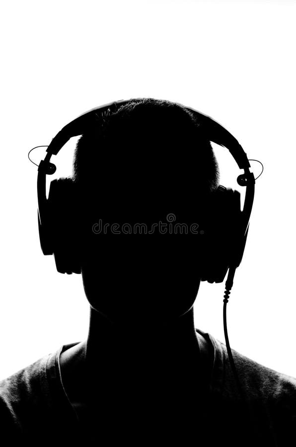 Male silhouette with headphones stock photo Male silhouette with headphones stock photo