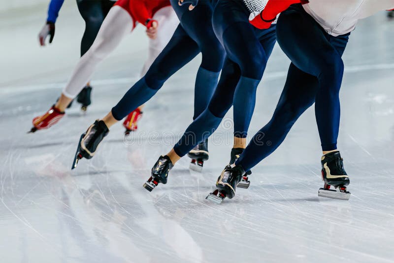 Male Skaters Legs Run Mass Start Speed Skating Competition Stock Photo
