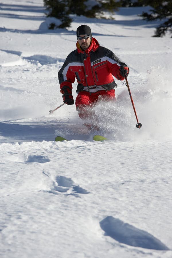 Male skier in powder