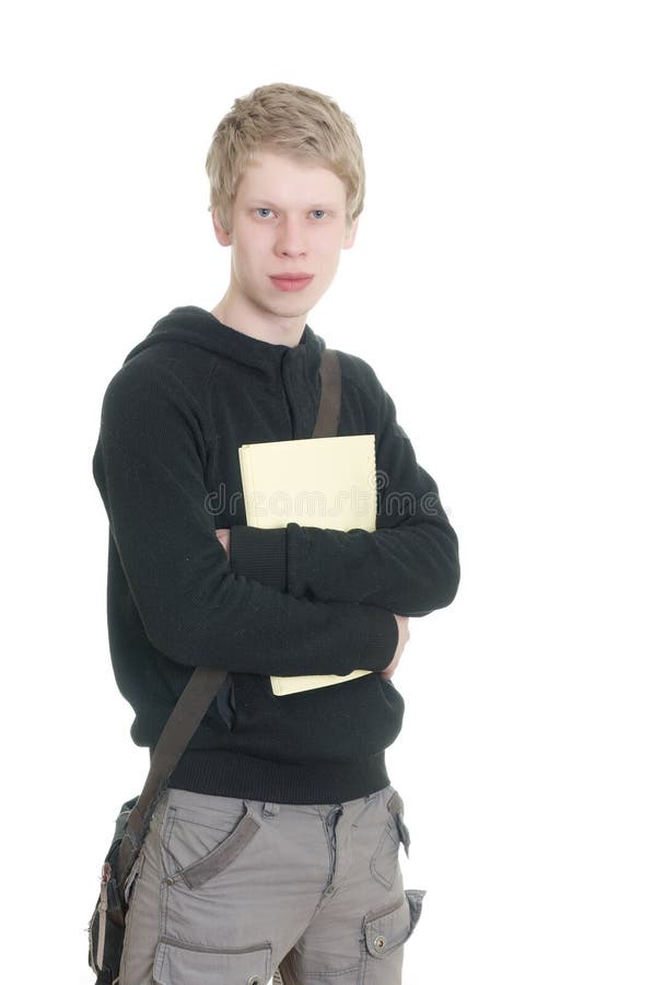 Male student holding some notebooks