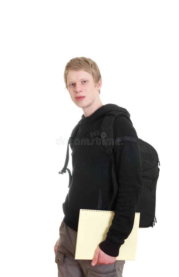 Male student holding some notebooks