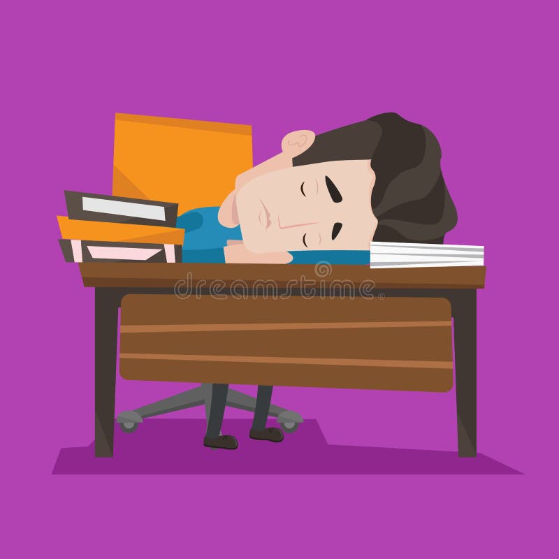 Male Student Sleeping At The Desk With Book Stock Vector