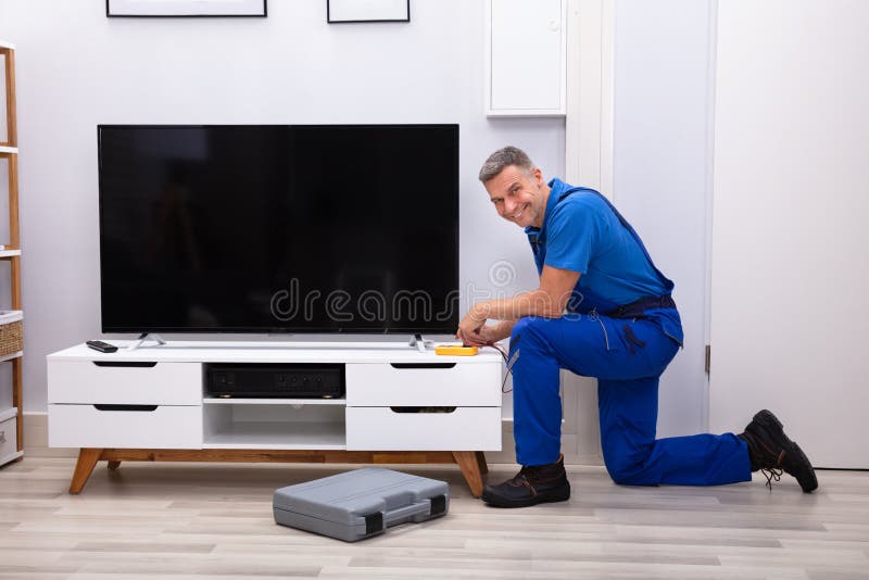 Technician Checking Television Stock Photo Image of person, repairman