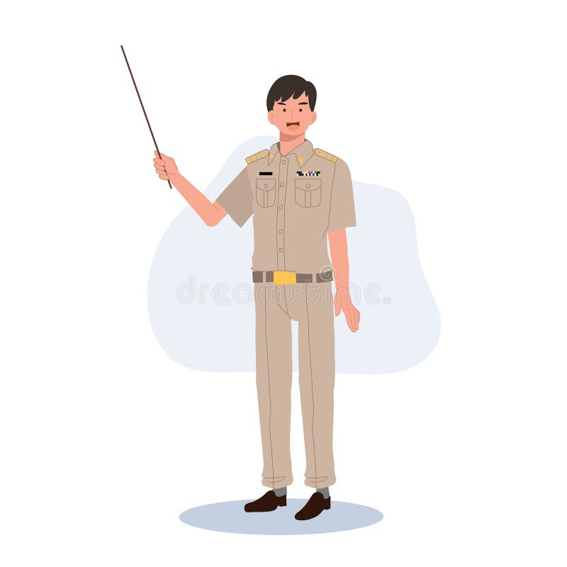 Male Thai Government Officers in Uniform. Thai Man Teacher Holding ...