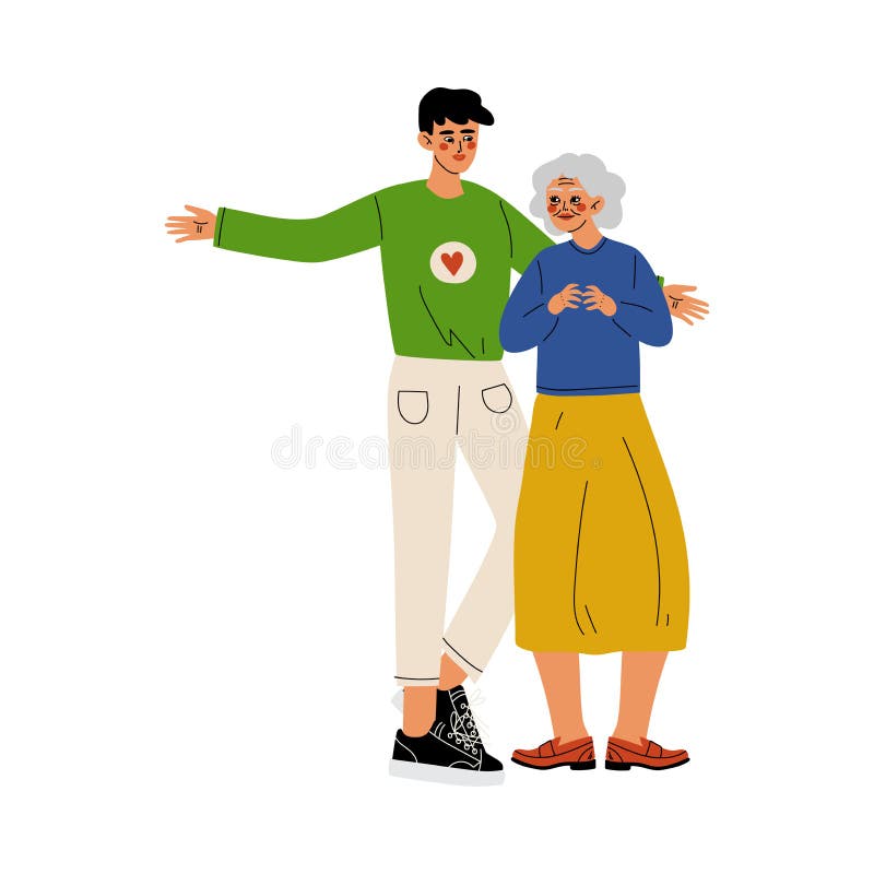 Male Volunteer Helping Old Lady, Social Worker, Volunteering, Charity and Supporting People Vector Illustration royalty free illustration Male Volunteer Helping Old Lady, Social Worker, Volunteering, Charity and Supporting People Vector Illustration royalty free illustration