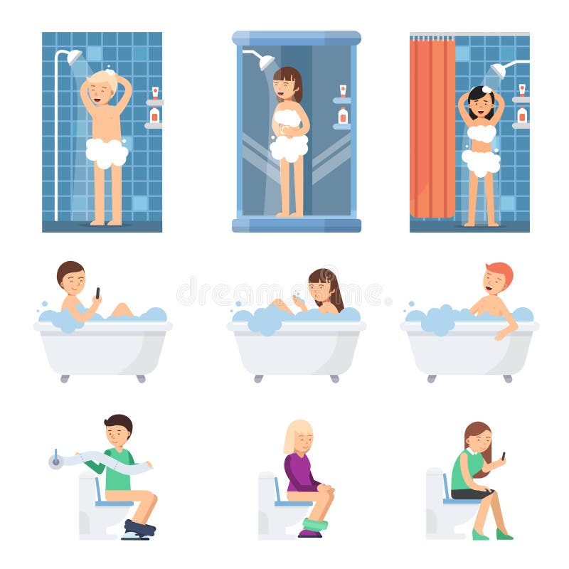 Adult woman man washing taking bath Royalty Free Vector