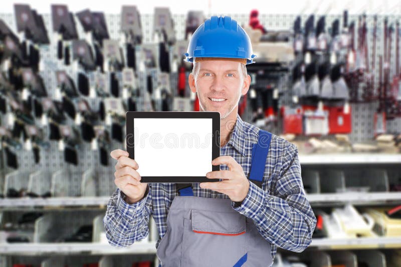 Male worker holding digital tablet stock photos