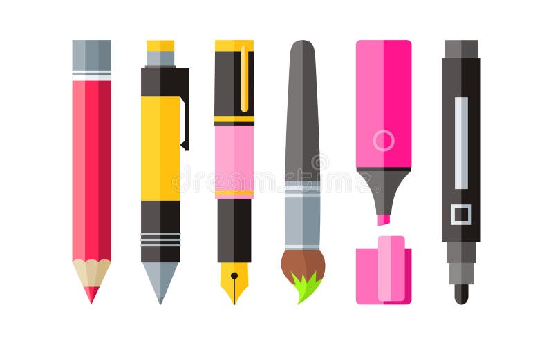 Malerei bearbeitet flaches Design Pen Pencils und der Markierung stock abbildung Malerei bearbeitet flaches Design Pen Pencils und der Markierung stock abbildung