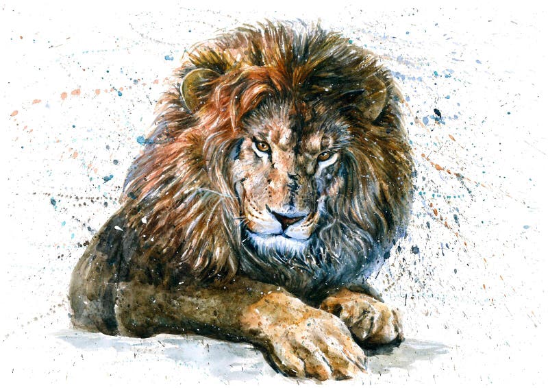 Malerei der Löweaquarellraubtier-wild lebenden Tiere stock abbildung Malerei der Löweaquarellraubtier-wild lebenden Tiere stock abbildung