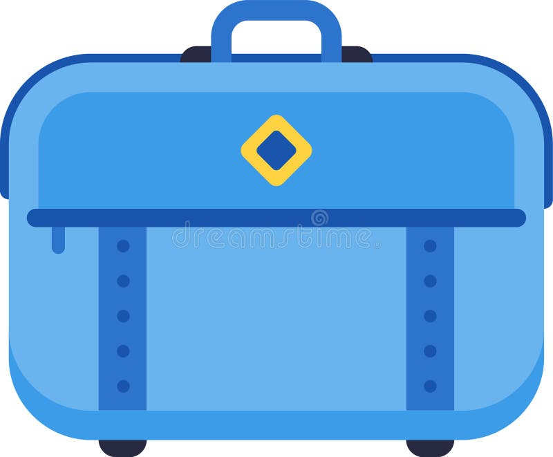 Maleta azul moderna con manija y ruedas simbolizando el turismo de viaje y las aventuras de vacaciones ideales para viajes y ilustración del vector