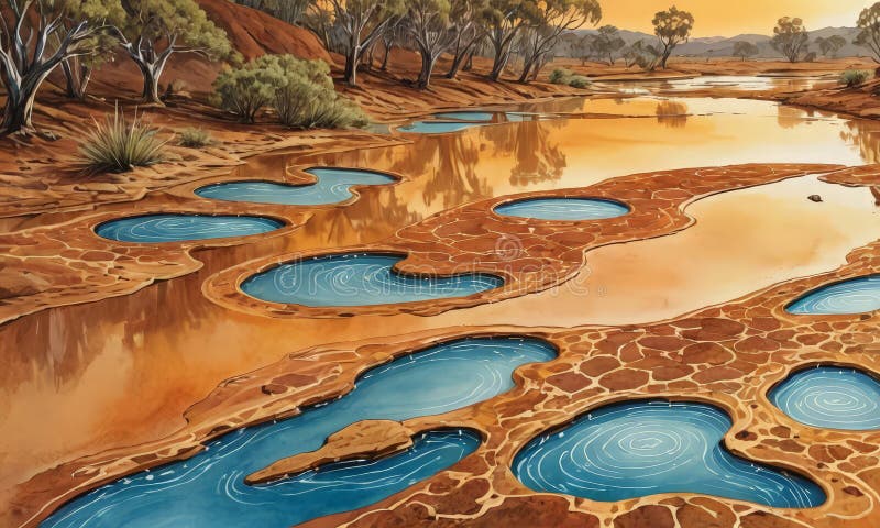 Malfluss mit blauen Schwimmbecken stock abbildung