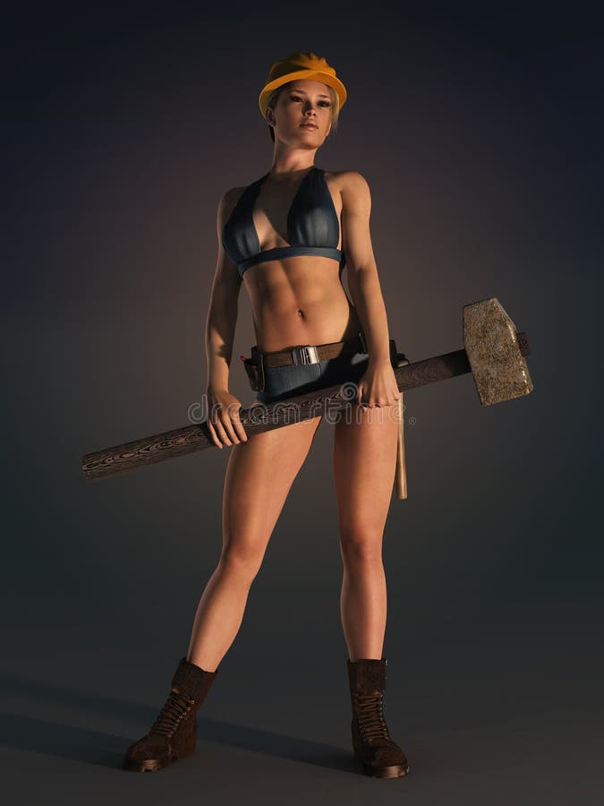 Trabalhadora com martelo pneumático foto de stock