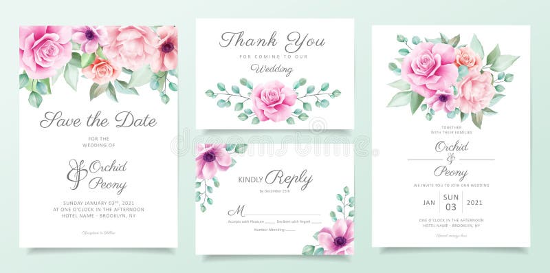 Rosa Blom Brollopinbjudanmall Stock Illustrationer Illustration