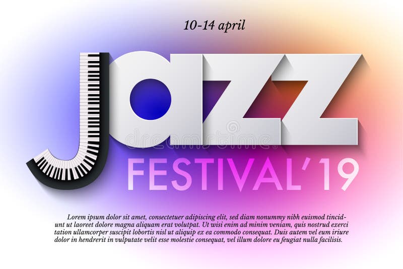 Mall för affisch för jazzmusikfestival Tangentbord och pappers- bokstäver på färgrik bakgrund Vektorreklamblad- eller banerdesign royaltyfri illustrationer Mall för affisch för jazzmusikfestival Tangentbord och pappers- bokstäver på färgrik bakgrund Vektorreklamblad- eller banerdesign royaltyfri illustrationer