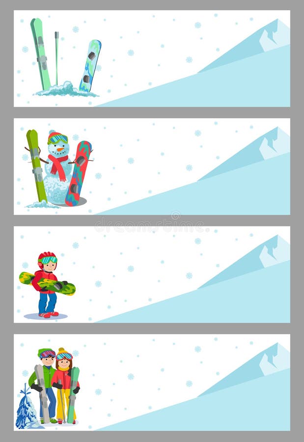 Mall för design för reklamblad för sport för bergskidåkarevinter Snowboarding och skidåkning på reklamblad också vektor för corel royaltyfri illustrationer Mall för design för reklamblad för sport för bergskidåkarevinter Snowboarding och skidåkning på reklamblad också vektor för corel royaltyfri illustrationer