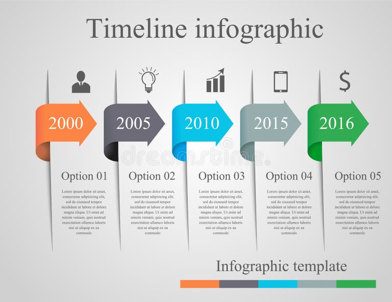Mall för Infographics piltimeline royaltyfri illustrationer Mall för Infographics piltimeline royaltyfri illustrationer