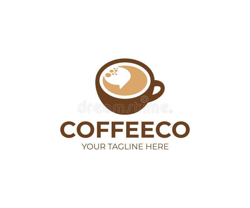 Mall för kopp kaffe- och anförandebubblalogo Design för vektor för kaffeavbrott vektor illustrationer