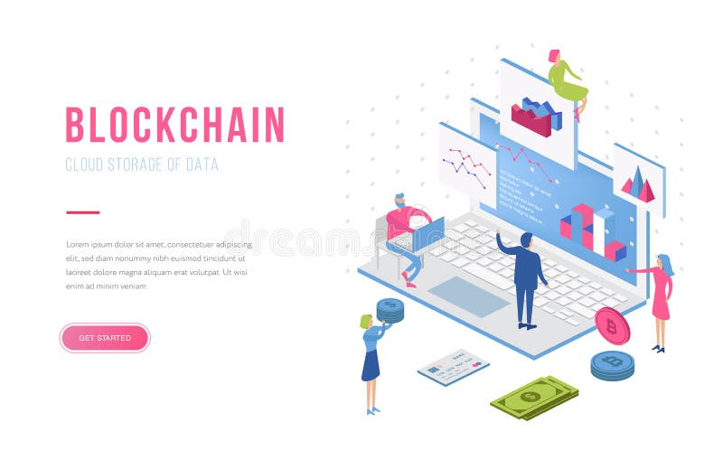 Mall för sida Blockchain för modern plan design isometrisk landa Cryptocurrency och folkbegrepp Landa sidamallen royaltyfri illustrationer Mall för sida Blockchain för modern plan design isometrisk landa Cryptocurrency och folkbegrepp Landa sidamallen royaltyfri illustrationer