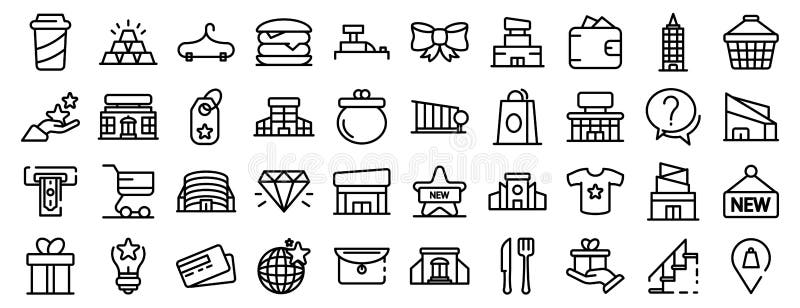 Mall icons set, outline style